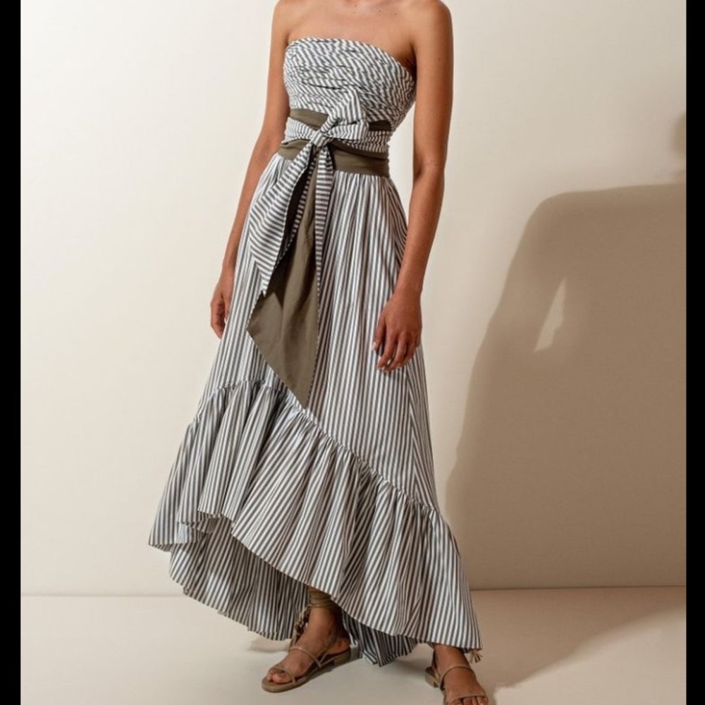 Andres Otalora Caiman Striped Strapless Midi Dress